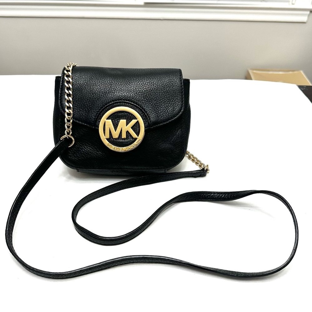 Michael Kors Fulton Black Leather Small Crossbody Bag